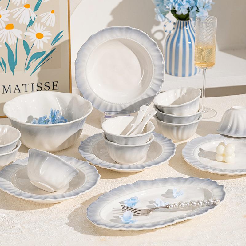 Набор блюд Янью Цзяннань Подглазурная роспись Керамическая миска Подарок на новоселье Передовая керамическая посуда Постепенное изменение