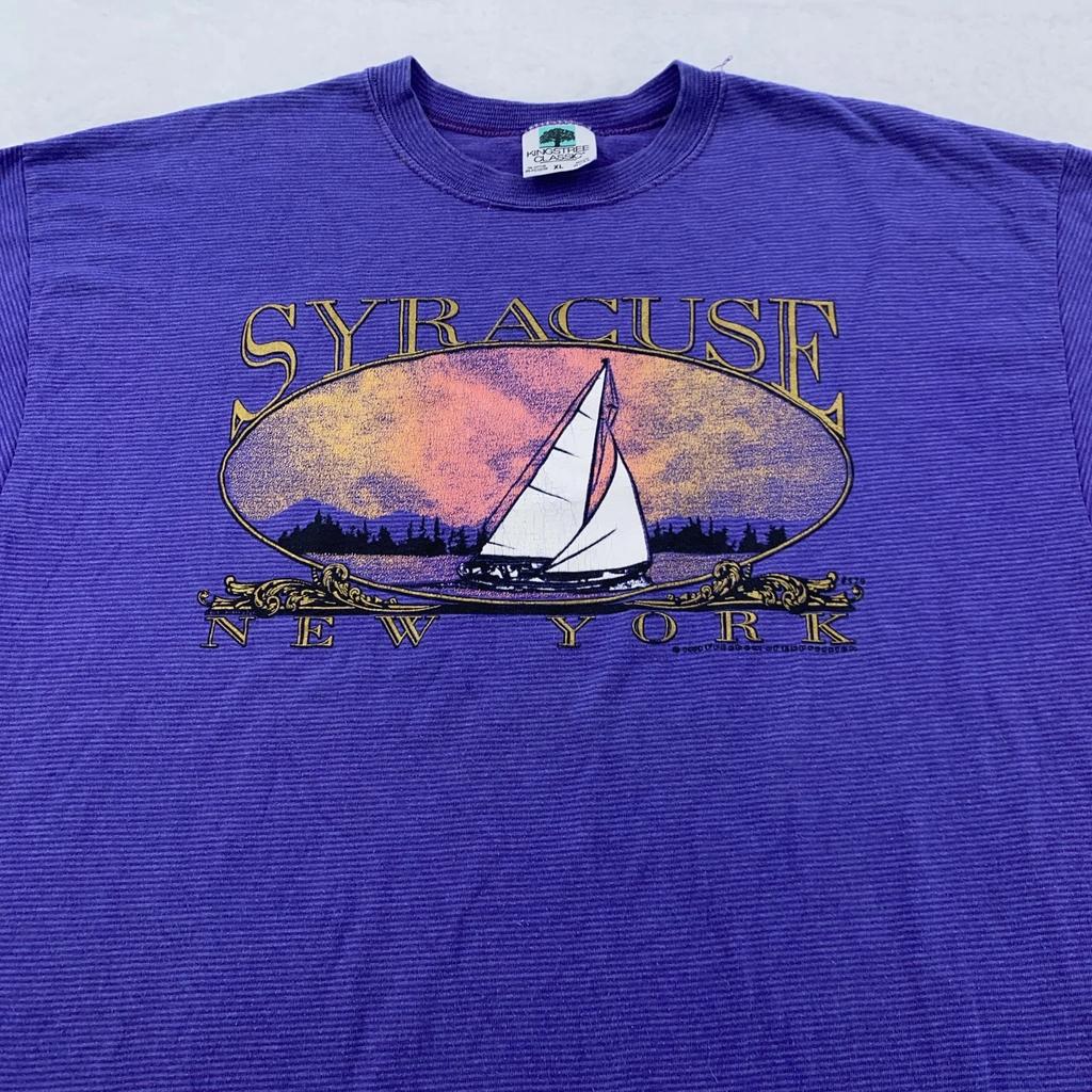 Vintage Syracuse Shirt Mens L/XL Purple Sailboat Graphic New York Tee 90s