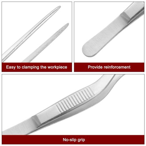 uxcell Offset Tweezers, 20cm, Stainless Steel, Plated, for Kitchen and Cooking, Precision Curved Tweezers for Gardening and Decorating