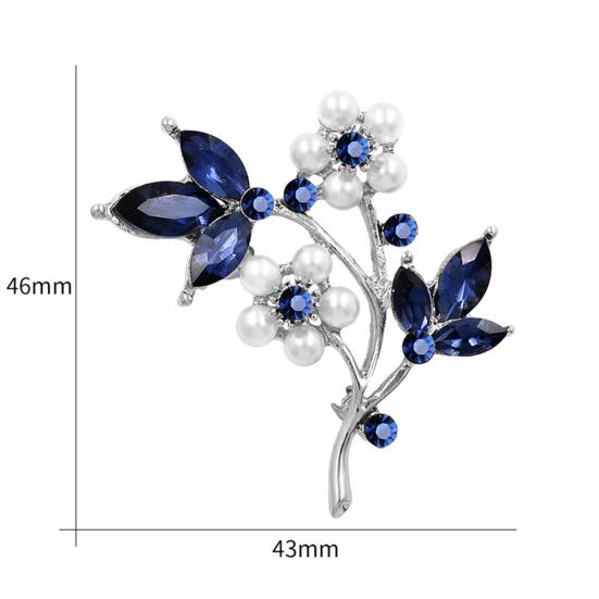 Women Faux Pearl Rhinestone Petals Flowers Brooch Pin Jewelry Clothing Accessory