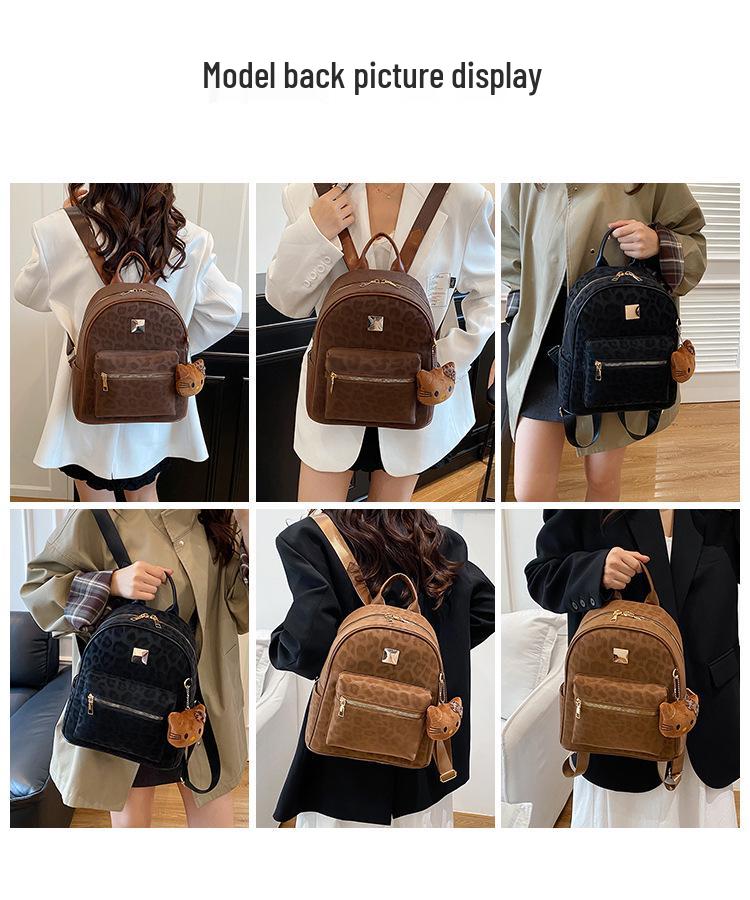 Трендовый женский рюкзак для通勤 с леопардовым принтом - Европейский и американский ретро нишевый школьный рюкзак