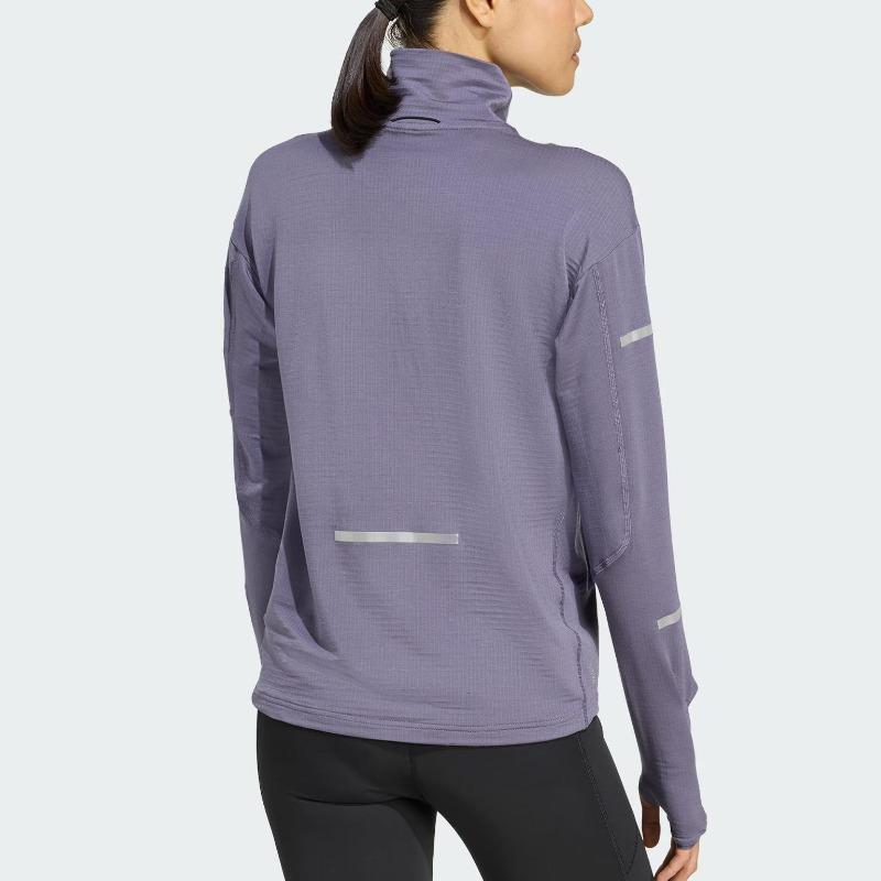 adidas Climawarm Adi365 Беговая футболка с длинным рукавом и влагоотводящими свойствами, теплая, с молнией до середины груди, женские топы JM5727