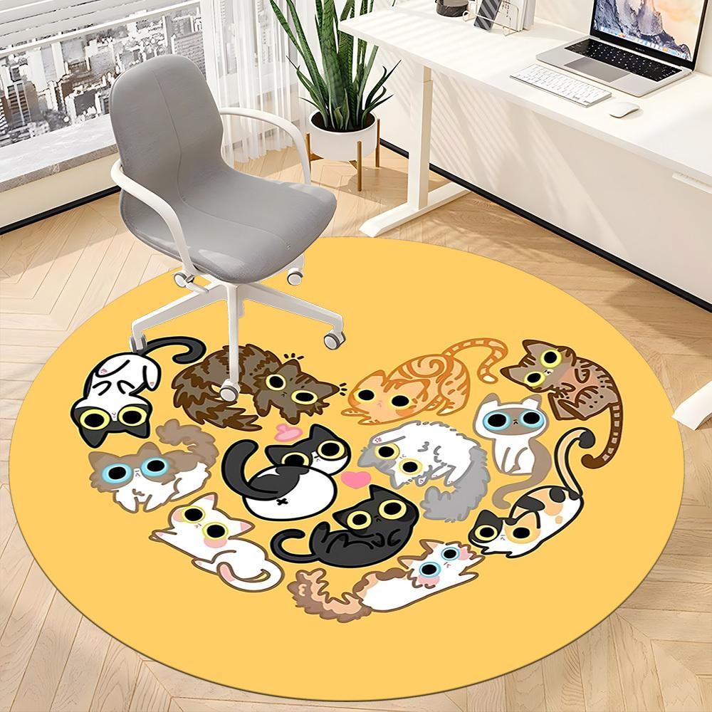 1pc Cat Love Office Round Area Rug, Mat Suitable For Office, Under Office Chairs Bedroom Living Room Home Decor, Room Deco