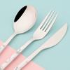 24Pcs Imitation Wooden Handle Cutlery Set Knife Dessert Fork Coffee Spoon Dinnerware Set Gold Kitchen Tableware Stainless Steel Flatware