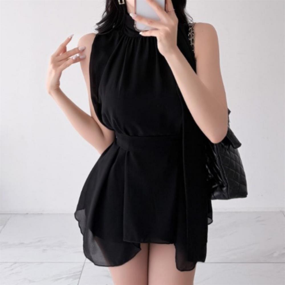 New Arrivals Open Run Women Chiffon Halterneck Top With Tie Waist Strap