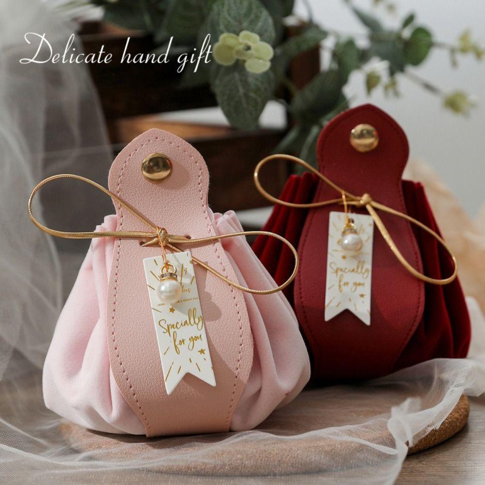 Pu Leather candy bags With Pearls Gift Party Candy Box Creative Gift Flannel Bag For Wedding