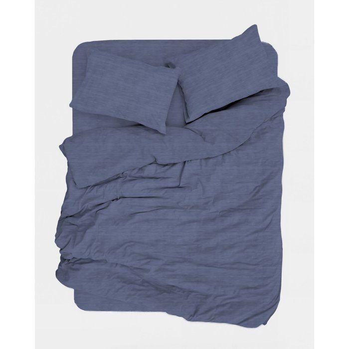 Parure de lit King Size - 1 housse de couette 240 x 220 cm + 2 taies d'oreiller 60 x 60 cm - 100% coton renforcé - Bleu