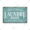 Laundry Vintage Metal Sign Tin Sign Funny Metal Plaque Retro Plate Metal Poster Open 24 Hours for Home Room Washroom Wall Decor