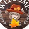 1 Set Interchangeable Wooden Welcome Sign with Seasonal Hat Accessories Gnome Highland Cow Hanging Front Door Sign Home Office Holiday Decoration