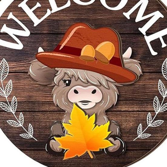 1 Set Interchangeable Wooden Welcome Sign with Seasonal Hat Accessories Gnome Highland Cow Hanging Front Door Sign Home Office Holiday Decoration