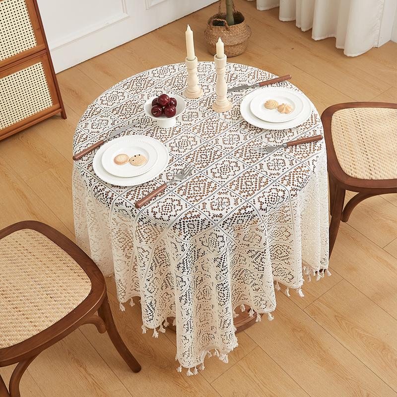 Retro Hollow Crochet Tablecloth Rectangular Round Dining Table Coffee Table Tablecloth Cabinet Cover Towel Household