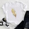 (Asian Size) Short Sleeve Tee Top Feather Watercolor 90s Cute Style Fashion Tshirt Women Clothing Casual Print Lady Female Graphic T-shirt