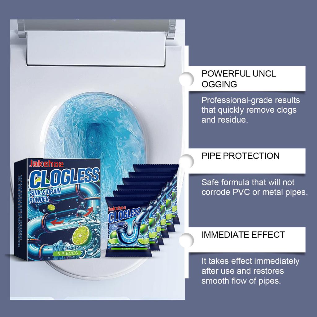 6PCS/BOX Drain Unclog Powder Clog Remover for Kitchen Sink Toilet Pipe Descaling Odor Eliminator with Lemon Extract Fast Acting