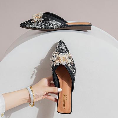 Модные женские шлепанцы lae flower от известного дизайнера с острым носком, вышивкой, летняя обувь, женская, с кристаллами, цветочная обувь, большой размер 43