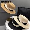 Elegant French-Inspired Flat Top Straw Sun Hat for Women - Lightweight, Breathable Summer Beach Cap with UV Protection