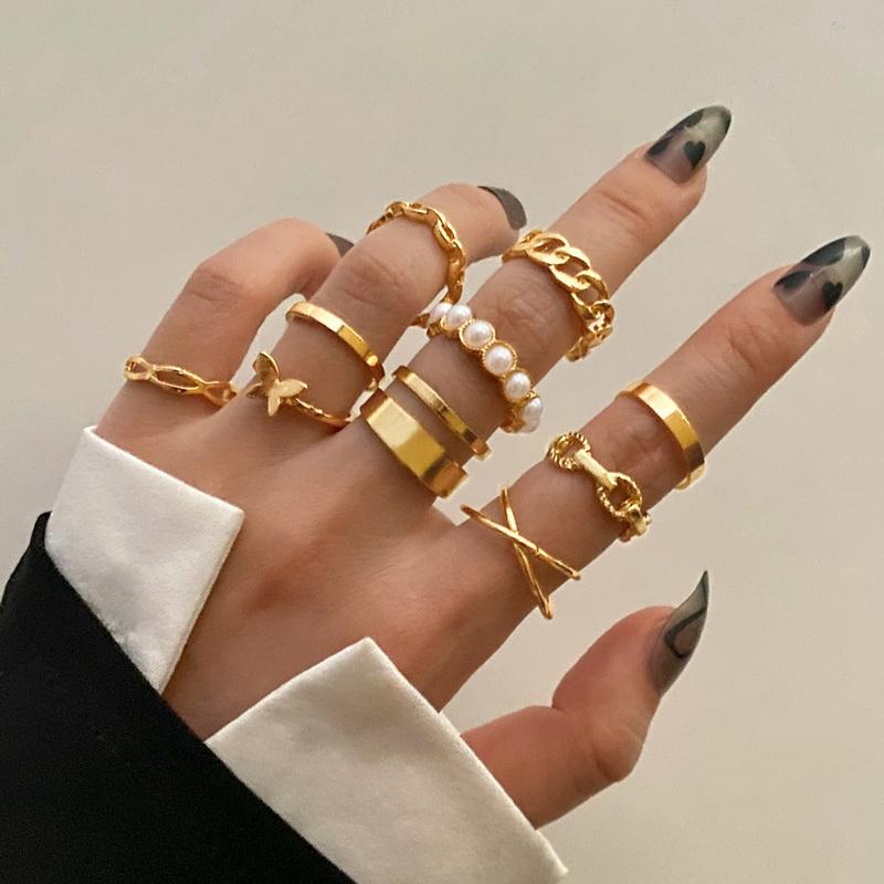 Fashion Jewelry Rings Set Gold Color Hollow Round Opening Women Finger Ring for Girl Lady Party Wedding Gifts