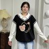 Plus Size Women's Long Sleeve Pullover College Style POLO Collar Sweatshirt Spring and Autumn Blouse