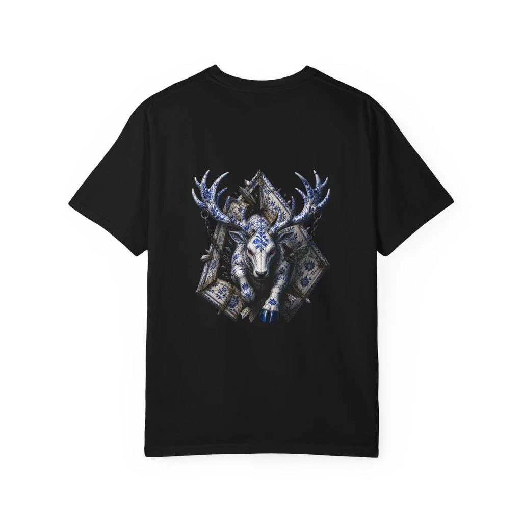 Porcelain Stag Antlers Graphic T-Shirt Black Back Print Comfort Colors 1717
