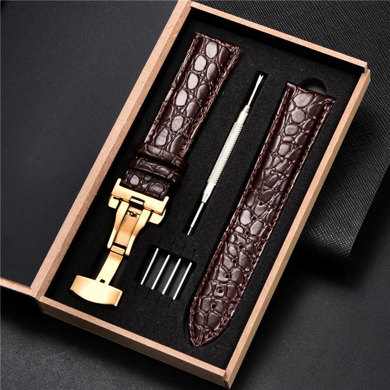 Top Luxury Crocodile Pattern Watchband Leather Straps 18mm 20mm 22mm 24mm With Stainless Steel Automatic Clasp Wristwatch Band