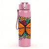 1PC Monarch Butterfly Floral 750ml Color Plastic Sports Water Bottle Leakproof Flip Straw Lid Suitable for Sports Office Home Use