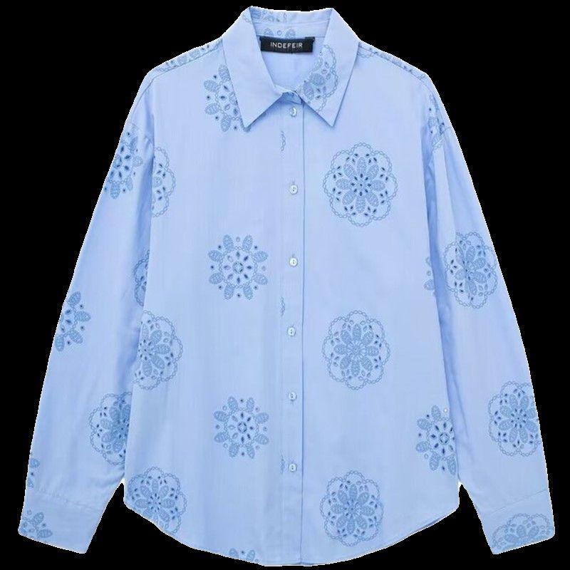 Fashion Style 2024 Spring-Summer New Type Women's Easiest for Match Adhesive Embroider Decorative Poplin Shirt 2492056403