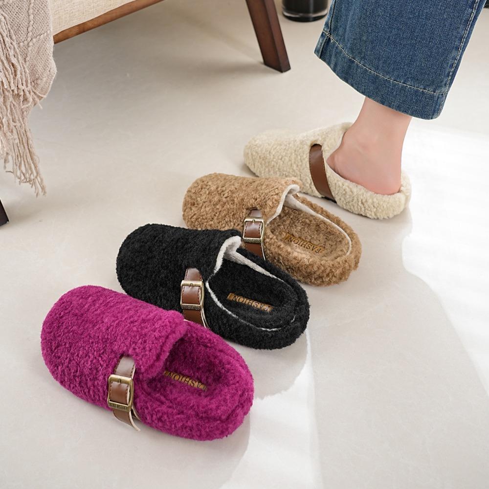 Роскошные меховые тапочки из овечьей шерсти Женские mules с закрытым носком Зимние шлепанцы Домашние Pantuflas Mujer Лоферы из кудрявой шерсти