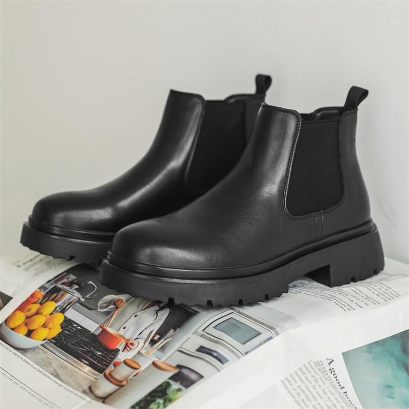 Ботинки челси из натуральной кожи, классические мужские ботинки в стиле ретро с острым носком, теплые зимние ботинки с плюшевым мехом, зимние ботинки на платформе без застежек