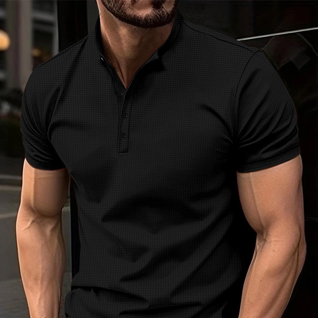Новая мужская рубашка поло с коротким рукавом и воротником-стойкой на пуговицах