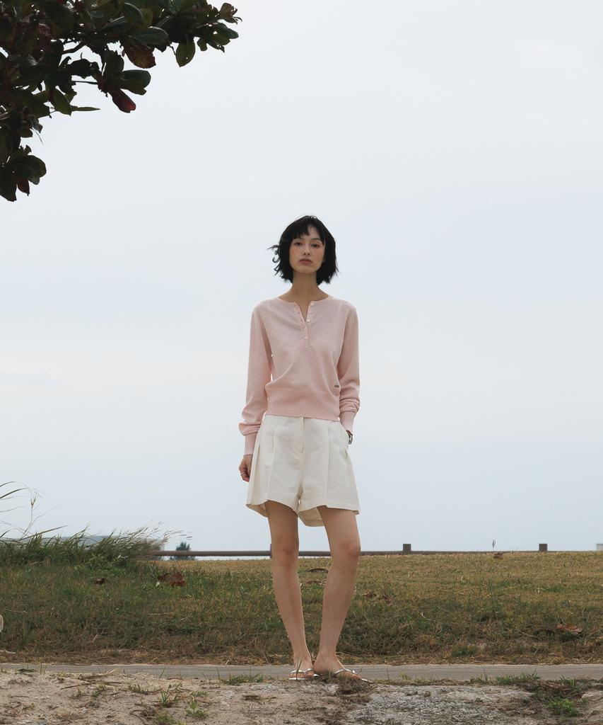 DEHEVE Summer Henley Neck Knit [Pink]