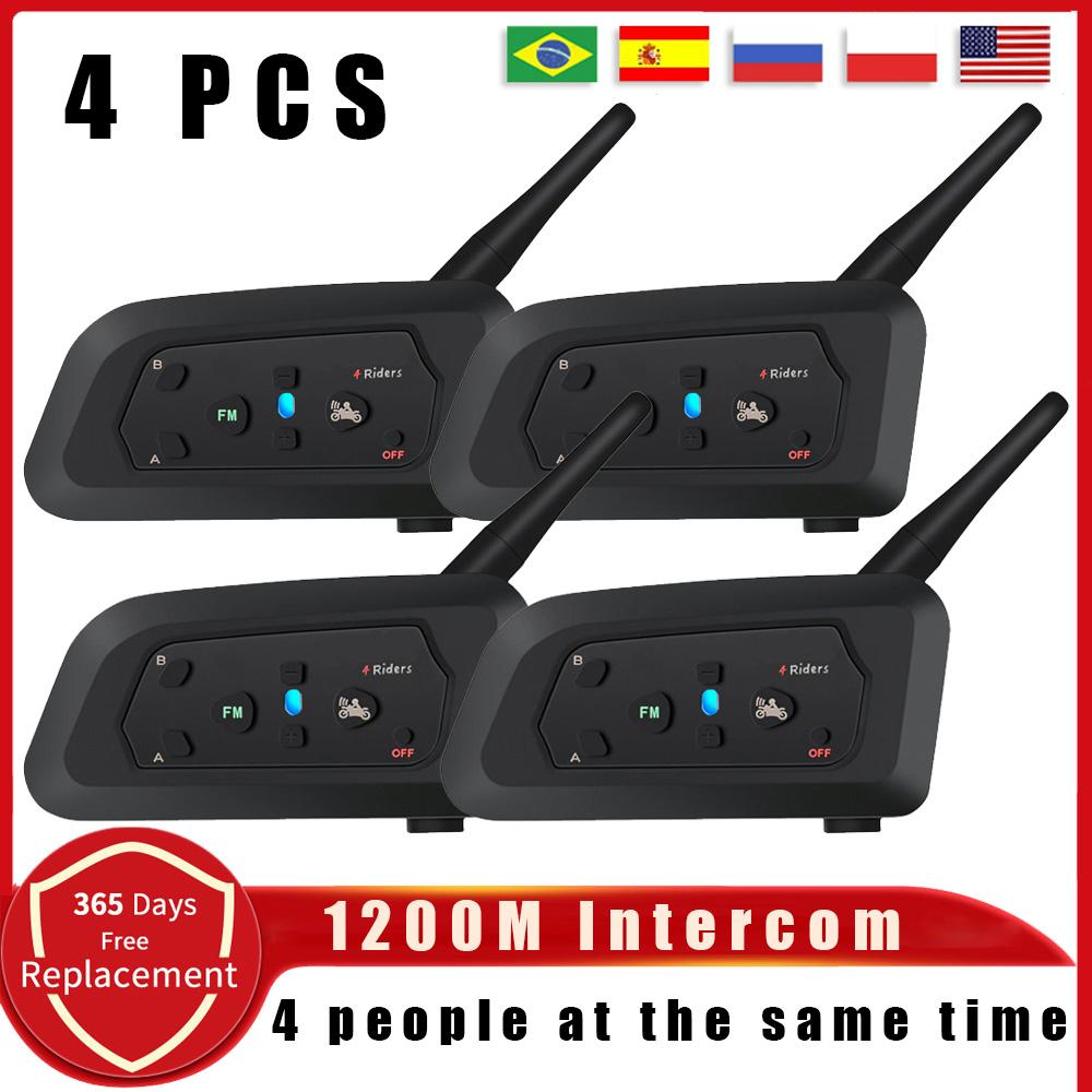 V4 PRO Мотоциклетный шлем Bluetooth-гарнитура для связи 1200 м 4 водителя Полный дуплекс Интерфон с FM-радио Водонепроницаемый коммуникатор