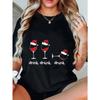 Christmas Wine Glass T Shirt Black Drink Drank Drunk Santa Hat Design Women Casual Holiday Party Top