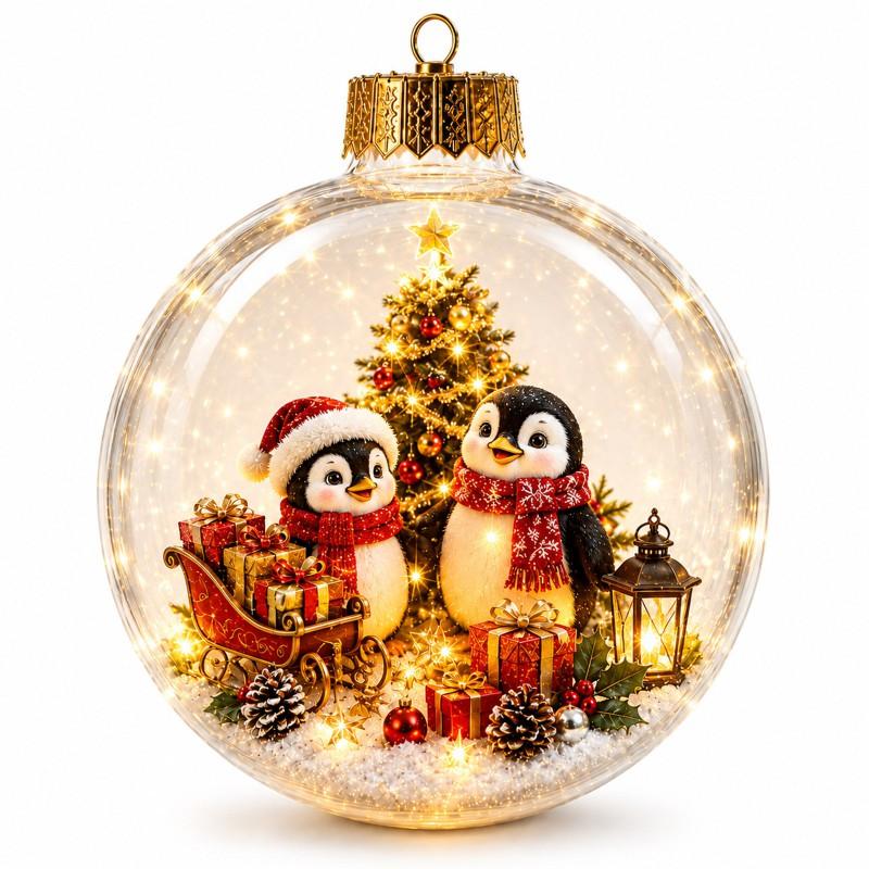 LED Lighted 3D Penguin Snow Globe Ornament Christmas Tree Decorations Home Holiday Decoration