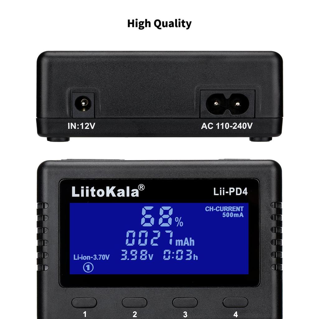 LiitoKala lii-PD4 LCD 3.7V 1.2V 18650 26650 16340 14500 10440 18500 Li-Ion IMR LiFePO4 NiMH / NI-Cd Аккумулятор 4-слотовый Зарядное устройство