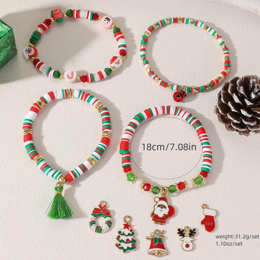 Oil Drip Snowflake Bell Christmas Tree Polymer Clay Beaded Bracelet - Creative DIY European and American Holiday Jewelry