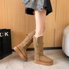 Women's Lightweight Thick Sole Belt Buckle Winter Warm Fur Integral Snow Boots Plush Lined Non-Slip Casual Sports Long Cotton Boots