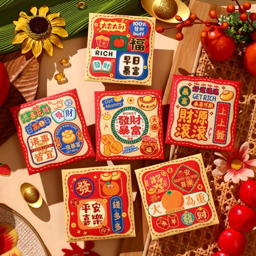 6Pcs Cartoon Chinese Snake Year Red Envelope New Year Money Envelope Spring Festival