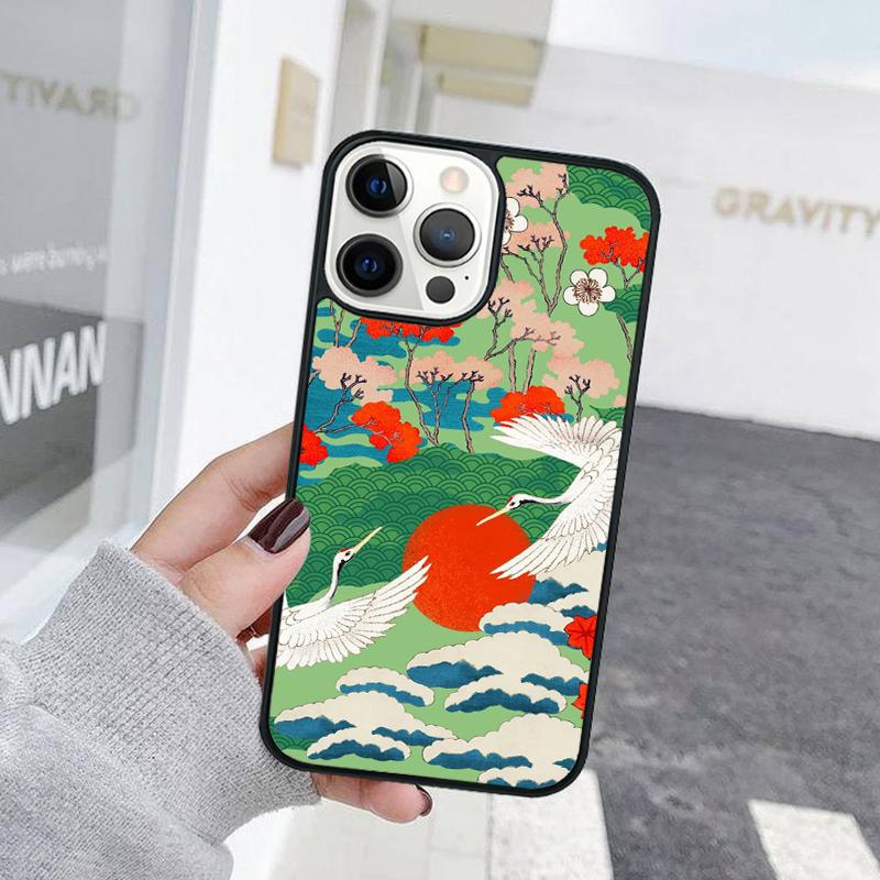 Чехол для телефона с изображением карпов, волн, журавлей и парчи для iPhone 17 Air 15 16 Чехол 11 13 14 Pro Max 12 Plus Max Fundas