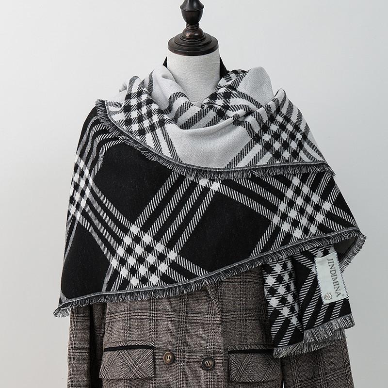 Double Sided Plaid Scarf for Women Winter Warm Wool Scarf Autumn and Winter Korean Style Cashmere Scarf with Atmosphere