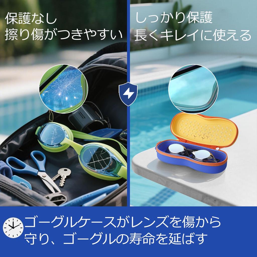 Shelinc Swimming Goggle Breathable Carabiner Easy to Zipper Closure Case, Design, Included, Carry, Silicone, (Yellow-Blue)