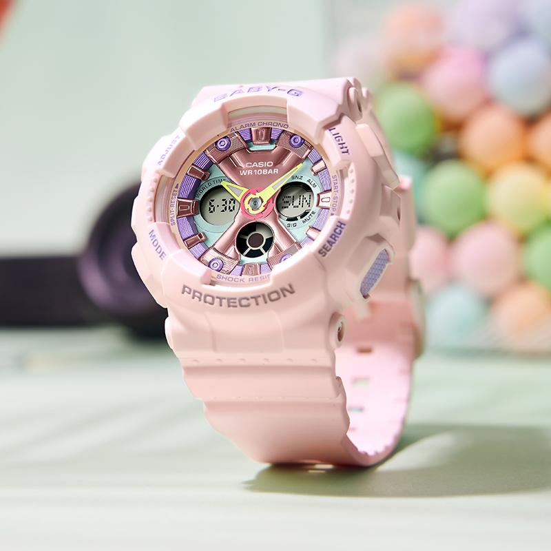 Casio Серия BABY-G Symphony Elf Классический Большой Циферблат Водонепроницаемый Ударопрочный Спортивный Досуг Мода Универсальный Кварцевый Механизм Ремешок из Смолы BA-130PM-4APR