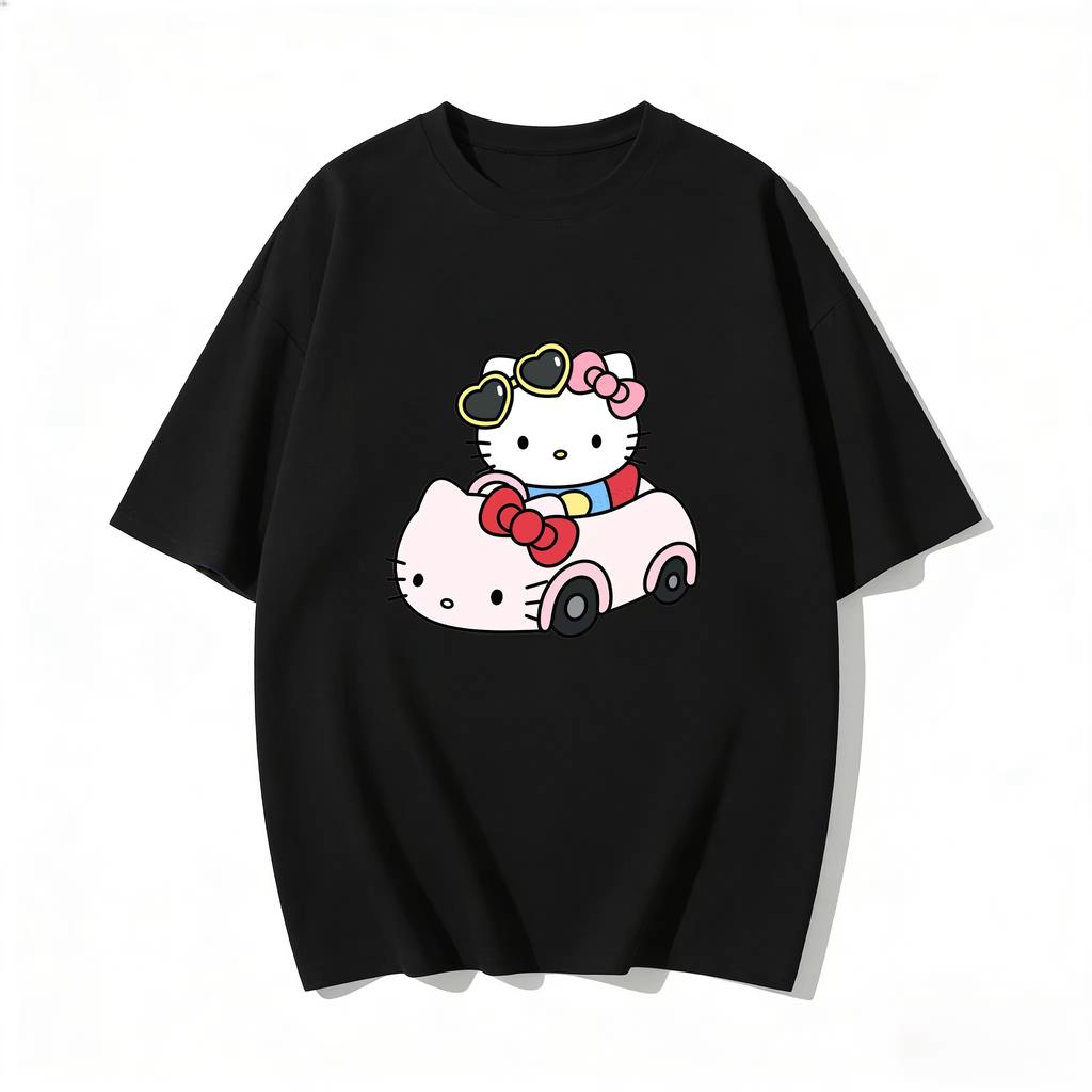 2026 новый летний милый графический топ HelloKitty повседневный хлопковый топ с коротким рукавом для женщин и девочек Каваи мультяшный принт Streetwear