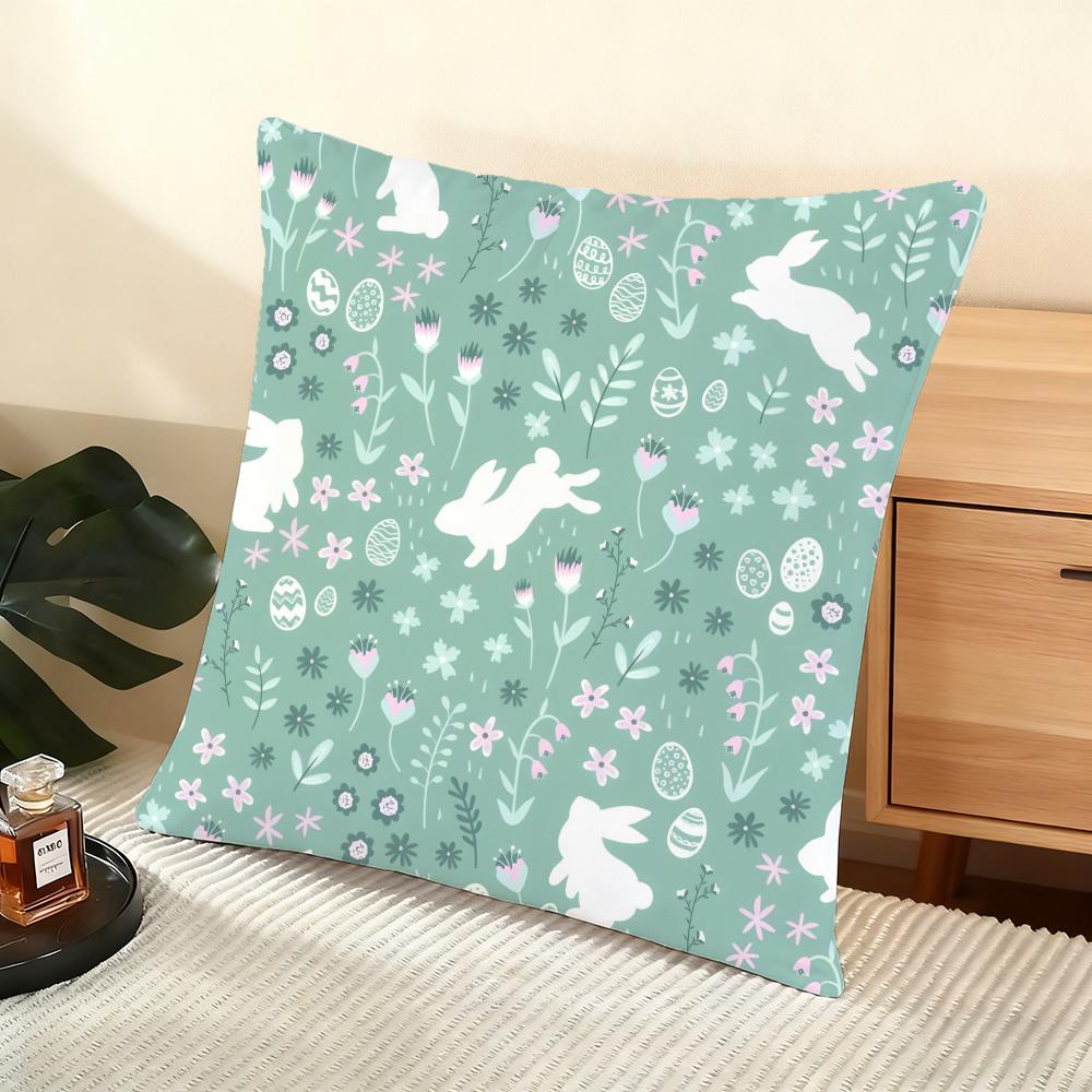Happy Easter Cushion Cover Soft Short Plush Pillow Cover Smooth Cozy Texture Aesthetic Cushion Case Home Decor