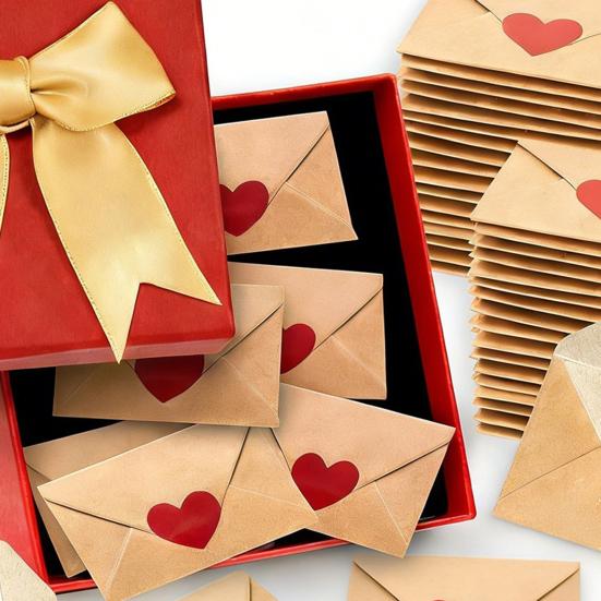 30/60 шт. Мини-записки о любви Сделай сам Маленькие открытки Наклейка-сердечко Записка о любви с конвертами День святого Валентина Романтические
