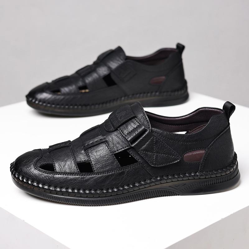 Мужская обувь летняя дышащая полая кожаная обувь мужская повседневная обувь с отверстиями папины мужские сандалии
