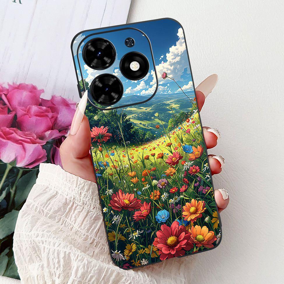 Для Tecno Spark Go 2024 BG6 Задняя крышка Для Tecno Spark Go 2024 Чехол Модный Роскошный Цветы Милый Мультяшный Кот Ударопрочный Силиконовый