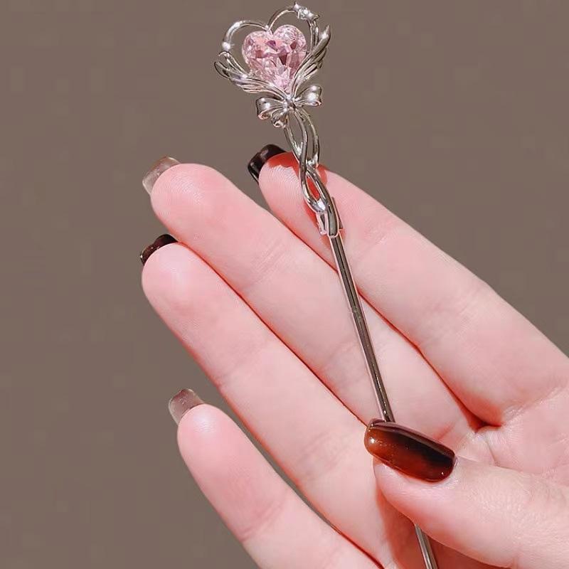 1pc Headdress Exquisite Hairpin Fashion Alloy Cute Hollow Heart Magic Wand Hair Sticks