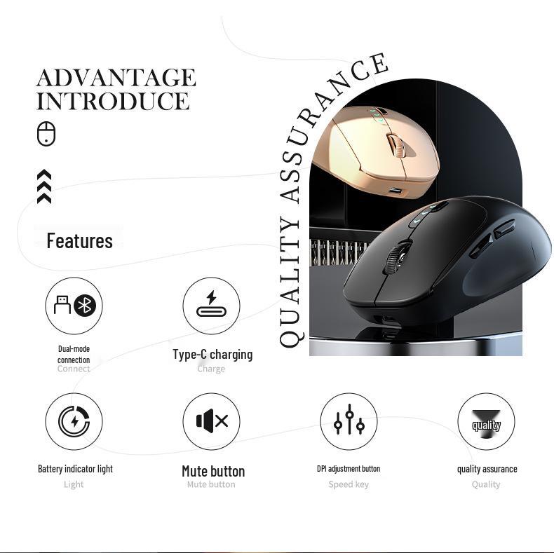 Бесшумная беспроводная мышь Bluetooth с двойным режимом и возможностью подзарядки для настольного компьютера и ноутбука