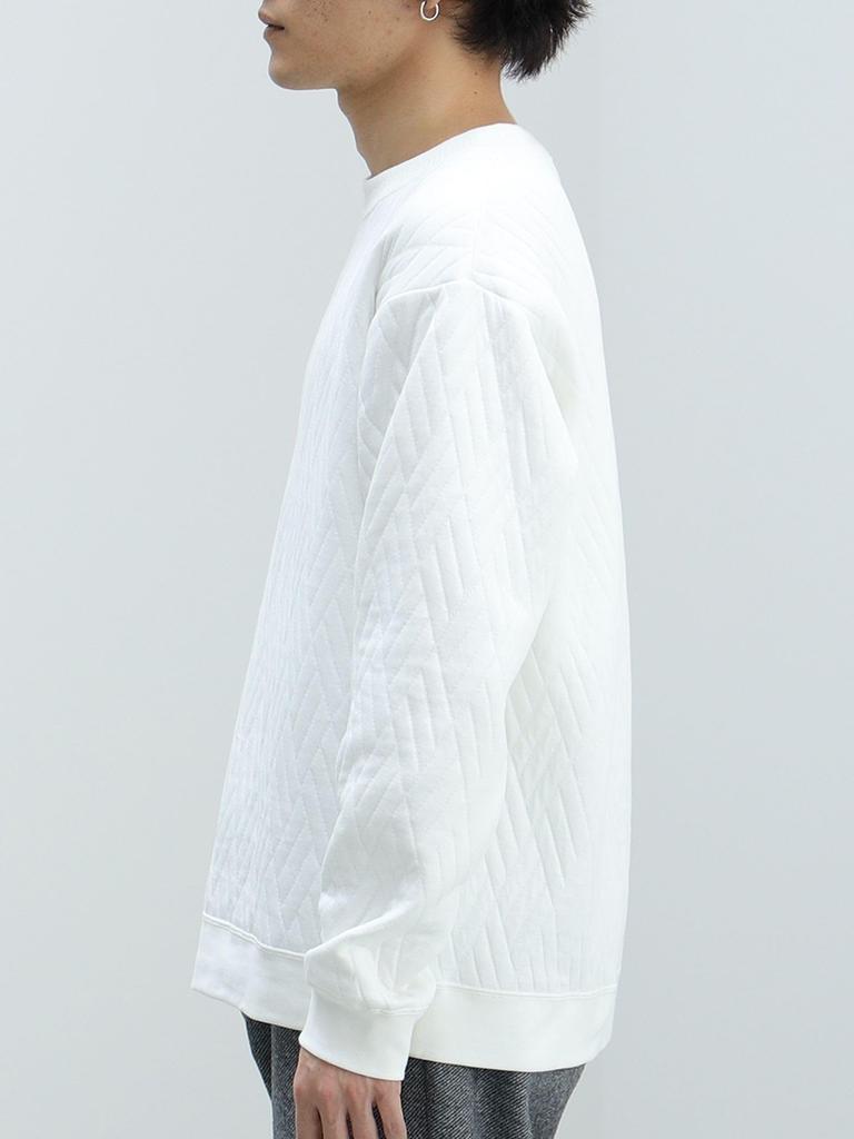 Beams Heart Men's Geometric Quilted Crew Neck Sweatshirt, White, Size L