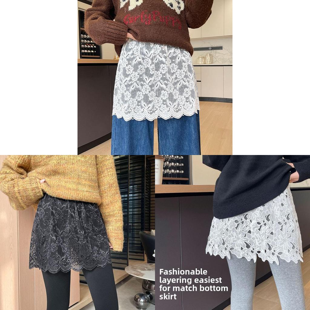 Flower Pattern Lace Hem Mini Skirt For Layered Sweatshirt Styling