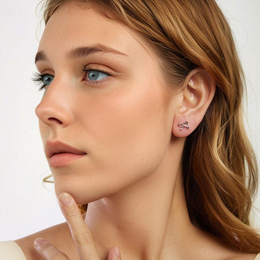 Silver minimalist bow stud earrings 925 silver